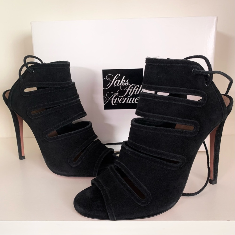 Aquazzura black suede strappy pumps